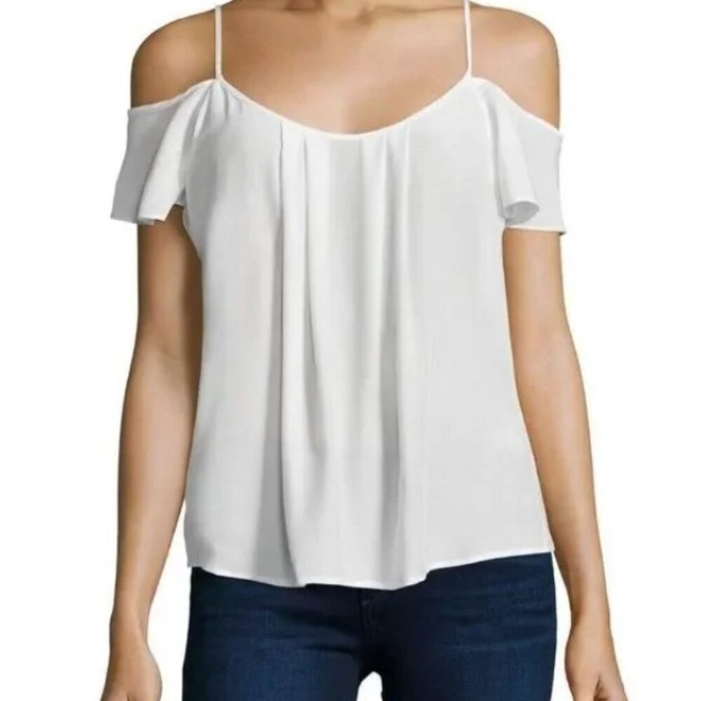 NWT Joie Adorlee 100% Silk Off-Shoulder Cream White Pleated Blouse XS